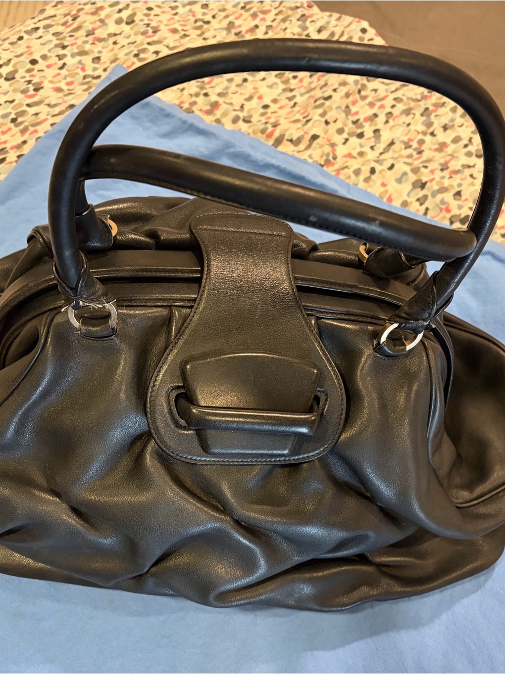 Smythson Black Leather Shoulder Bag